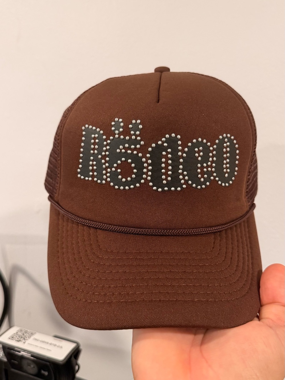 Sp5der x Rodeo Travis Scott Brown Studded Trucker Cap